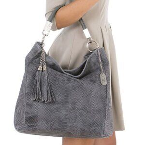 NWT Anna Morellini Rosallia Gray Leather Shopper Purse